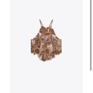 Brown Faux Suede Crochet Top